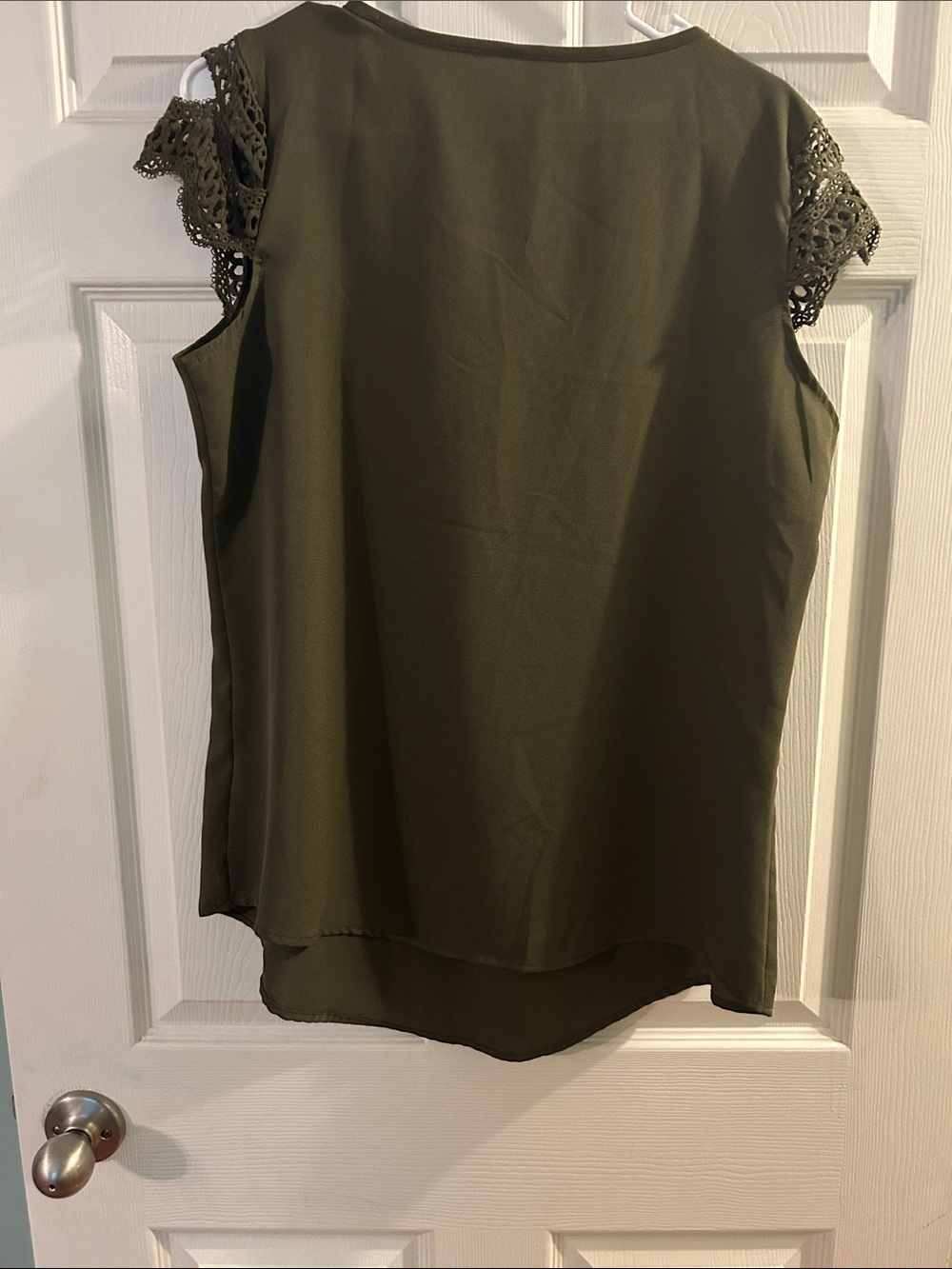 SHEIN Olive Green Lace Cap-Sleeve Pleated Women's Top - Picture 2 of 2